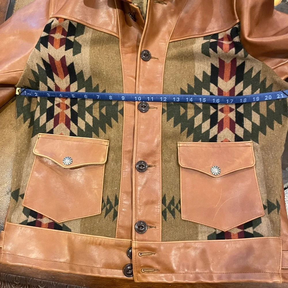 Men's Tan Leather & Patterned Wool Panel Jacket